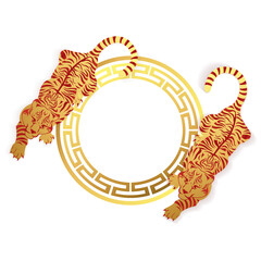 golden and red tiger round frame oriental element chinese style