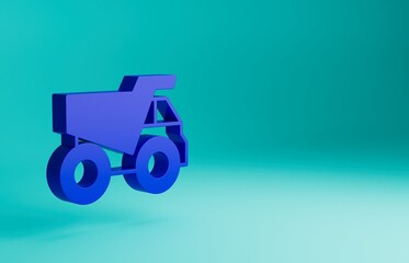 Blue Mining dump truck icon isolated on blue background. Minimalism concept. 3D render illustration
