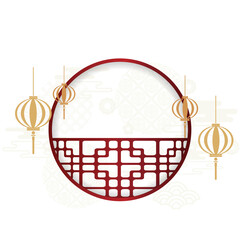golden and red round frame oriental element chinese style