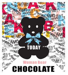 colorful lettering and teddy bear print pattern