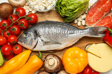 Different products, concept of grocery, ingredients for cooking