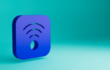 Blue Wi-Fi wireless internet network symbol icon isolated on blue background. Minimalism concept. 3D render illustration