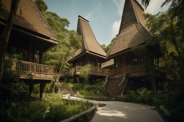 A sustainable Thai resort with unique architecture and natural design. Generative AI