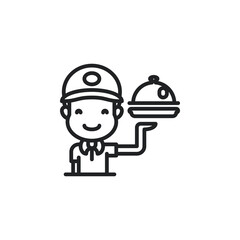 Delivery man, catering, food serving outline icons. Vector illustration. Isolated icon suitable for web, infographics, interface and apps.