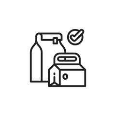 Take away food package with check mark outline icons. Vector illustration. Isolated icon suitable for web, infographics, interface and apps.
