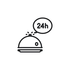 Cloche, dome for restaurant dishes with 24 hours outline icons. Vector illustration. Isolated icon suitable for web, infographics, interface and apps.