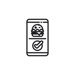 Ordering food on mobile app outline icons. Vector illustration. Isolated icon suitable for web, infographics, interface and apps.