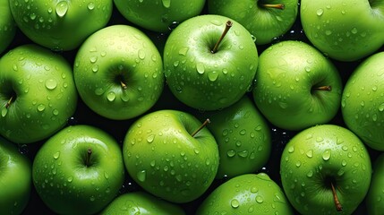 Green apples raw fruit backgrounds overhead perspective. Generative AI
