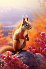 Squirrel in nature at mountain valley. Generative AI