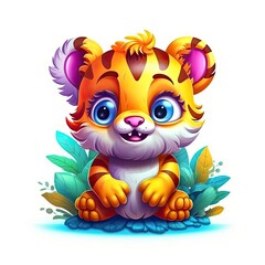 Fototapeta premium Tiger cute character illustration. Generative AI