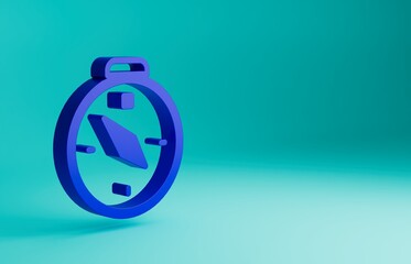 Blue Compass icon isolated on blue background. Windrose navigation symbol. Wind rose sign. Minimalism concept. 3D render illustration