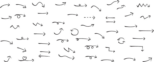 かわいい手書きの矢印セット　   Hand drawn cute vector arrows set - obrazy, fototapety, plakaty