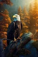 Bald eagle in nature at mountain valley. Generative AI
