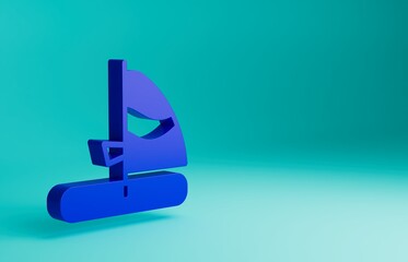 Blue Windsurfing icon isolated on blue background. Minimalism concept. 3D render illustration