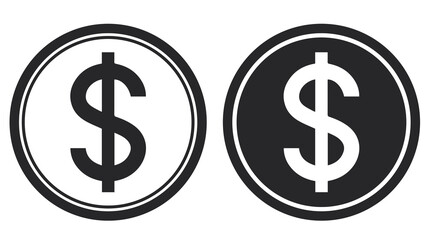 Dollar coin icon monochrome black and white icon. Current currency symbol