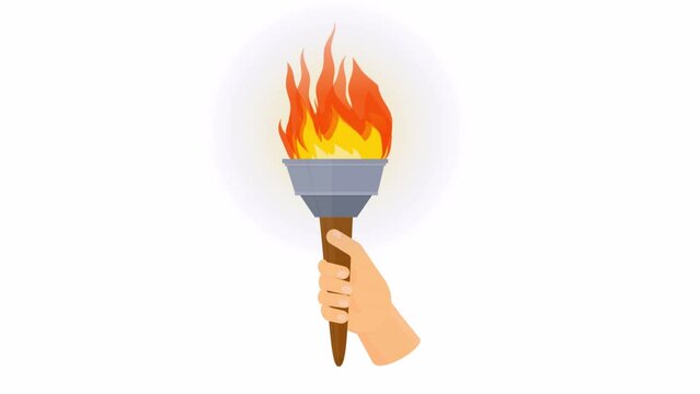 Torch. Animation of a fiery torch in the hand, alpha channel is turned on. Cartoon