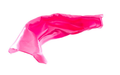 Pink silk flying on white background