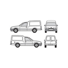 van outline, year 1992, isolated white background, front, back, top and side view, part 6