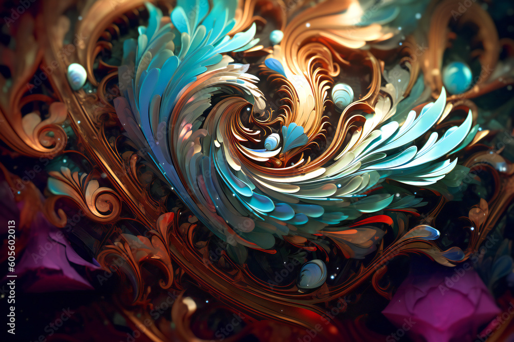 Poster abstract floral glossy textured ornament. created with generative ai technology.