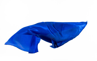Dark blue silk flying on white background