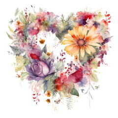 Obraz na płótnie Canvas Heart of flowers on white background
