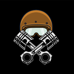illustration vector of helmet with glasses and a pair of engines on it.