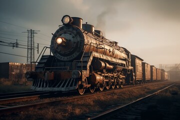 Plakat A locomotive on tracks. Generative AI