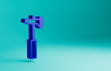 Blue Hammer icon isolated on blue background. Tool for repair. Minimalism concept. 3D render illustration