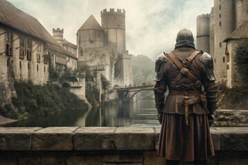 Medieval knight man medieval city. Generate Ai