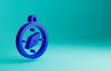 Blue Compass icon isolated on blue background. Windrose navigation symbol. Wind rose sign. Minimalism concept. 3D render illustration