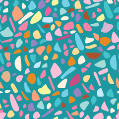 Color seamless pattern with spots on turquoise background.