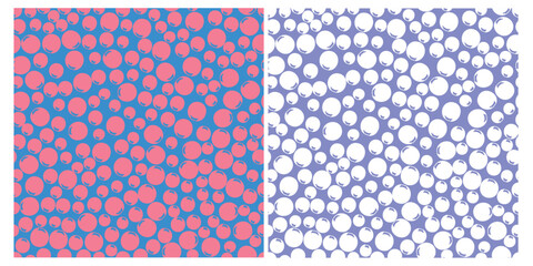Set of seamles pattern with polka dots. Pink and white circles. Vector