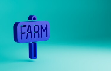 Blue Location farm icon isolated on blue background. Minimalism concept. 3D render illustration
