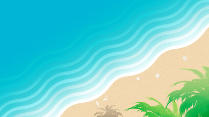 Fototapeta na wymiar 海と砂浜と椰子の木の背景イラスト
