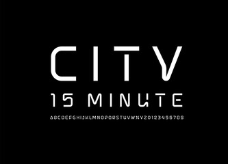 Tech font, digital alphabet, trendy Latin letters from A to Z and Arab numbers from 0 to 9 for design user interface, vector illustration 10EPS