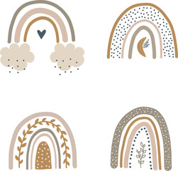 Boho neutral rainbows, vector illustration for design, print, pattern, isolated on white background