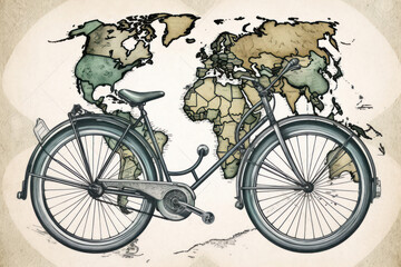 Bicycle and world map. Created using generative Al tools.