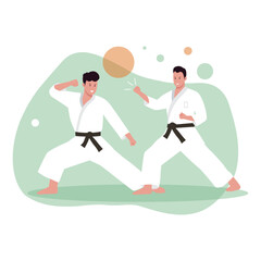 Flat design of karate athletes fighting. Illustration for website, landing page, mobile app, poster and banner. Trendy flat vector illustration