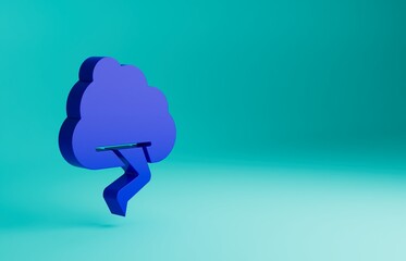 Blue Storm icon isolated on blue background. Cloud and lightning sign. Weather icon of storm. Minimalism concept. 3D render illustration