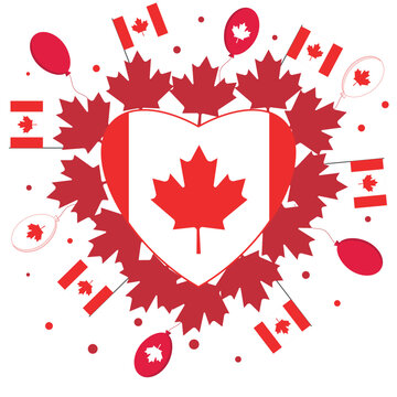 The flag of Canada in the form of a heart. Vector illustration for T-shirt design, printing. The concept of the holiday of Independence Day of Canada.