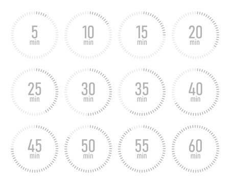 Timer, stopwatch icons set 10 20 30 40 50 60 seconds.