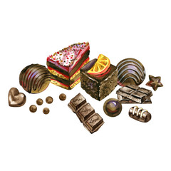 Watercolor chocolate dessert element clip art illustration sweet isolated
