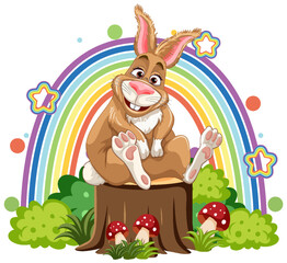 Funny Rabbit with Rainbow Background