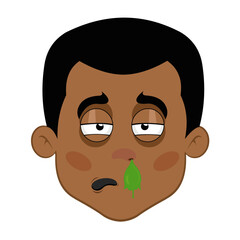 vector illustration of the face of a man with a cold with a mucus falling from his nose