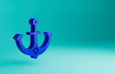 Blue Anchor icon isolated on blue background. Minimalism concept. 3D render illustration