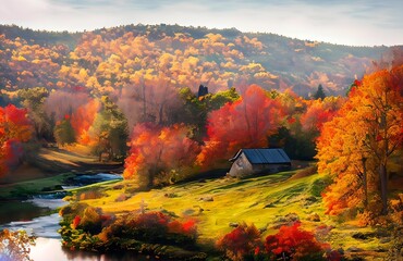 autumn landscape in the mountains. Autumn Serenity