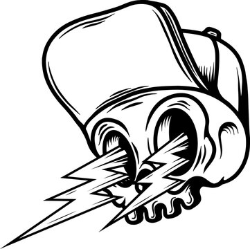 Skull with lightnings. Vintage skull with lightnings. For logo, label, sign, t shirt.