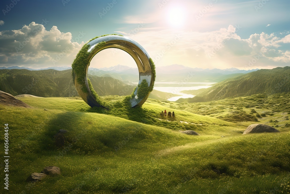 Poster a picture of an isolated greenfield.generative ai