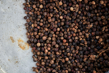 Close-up view of black peppercorns