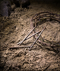 Rusty wreath of thorns at the cross